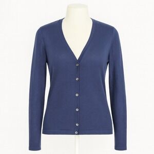 Preppy Petite Silk Cardigan Sweater Navy Blue PS Y2K Ivy Academia Jones New York